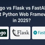 Comparison graphic showing Django, Flask, and FastAPI logos with the text 'Django vs Flask vs FastAPI: Best Python Web Framework in 2025?