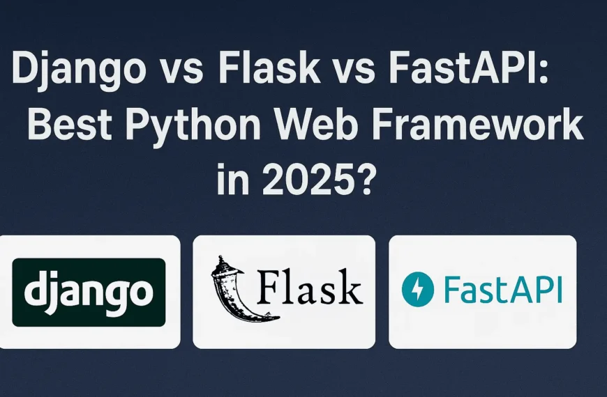 Comparison graphic showing Django, Flask, and FastAPI logos with the text 'Django vs Flask vs FastAPI: Best Python Web Framework in 2025?